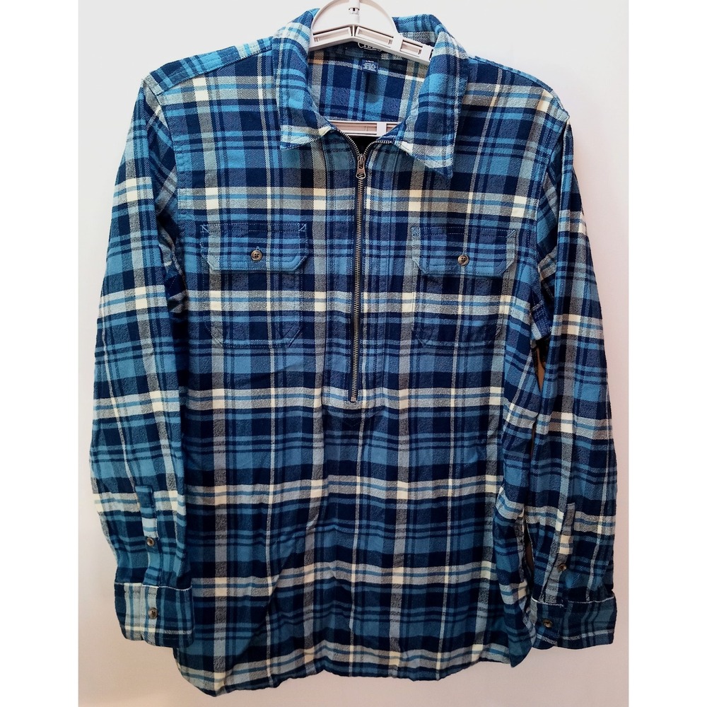 Chaps Half Zip Women's Flannel Shirt, Large, Blue Plaid